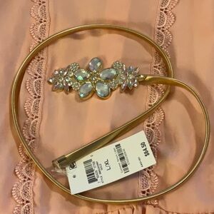 NWT Stretchy INC Gold Belt with Crystal Buckle Embellishment